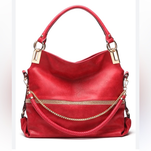 Vibrant Red Leather Hobo Bag with Gold Hardware - Picture 1 of 11